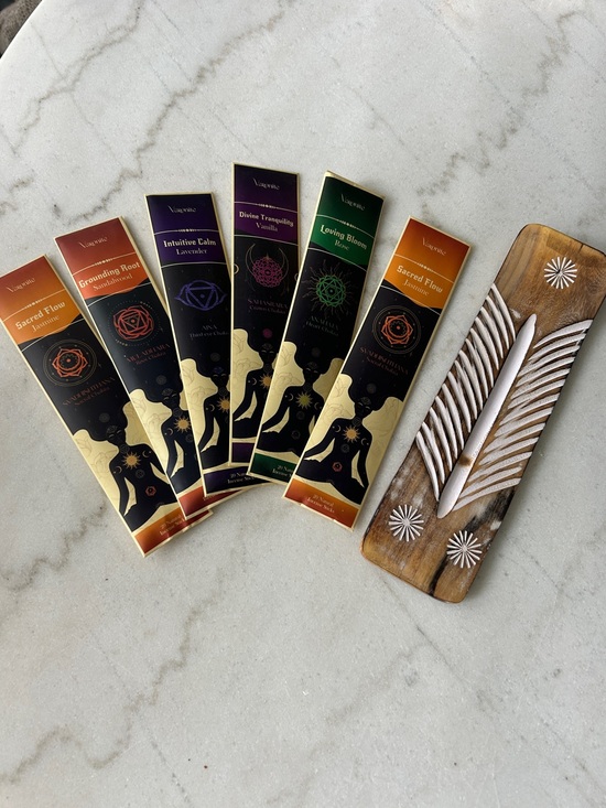 Other - Assorted Incense Sticks with Carved Wooden Holder - Multi-Color